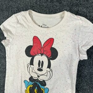 Disney Minnie Mouse Sitting T Shirt Girls M (7/8) Beige Colored Speckles Graphic
